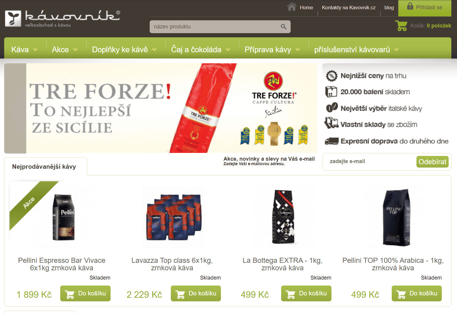 The original kávovník.cz desktop site before redesign