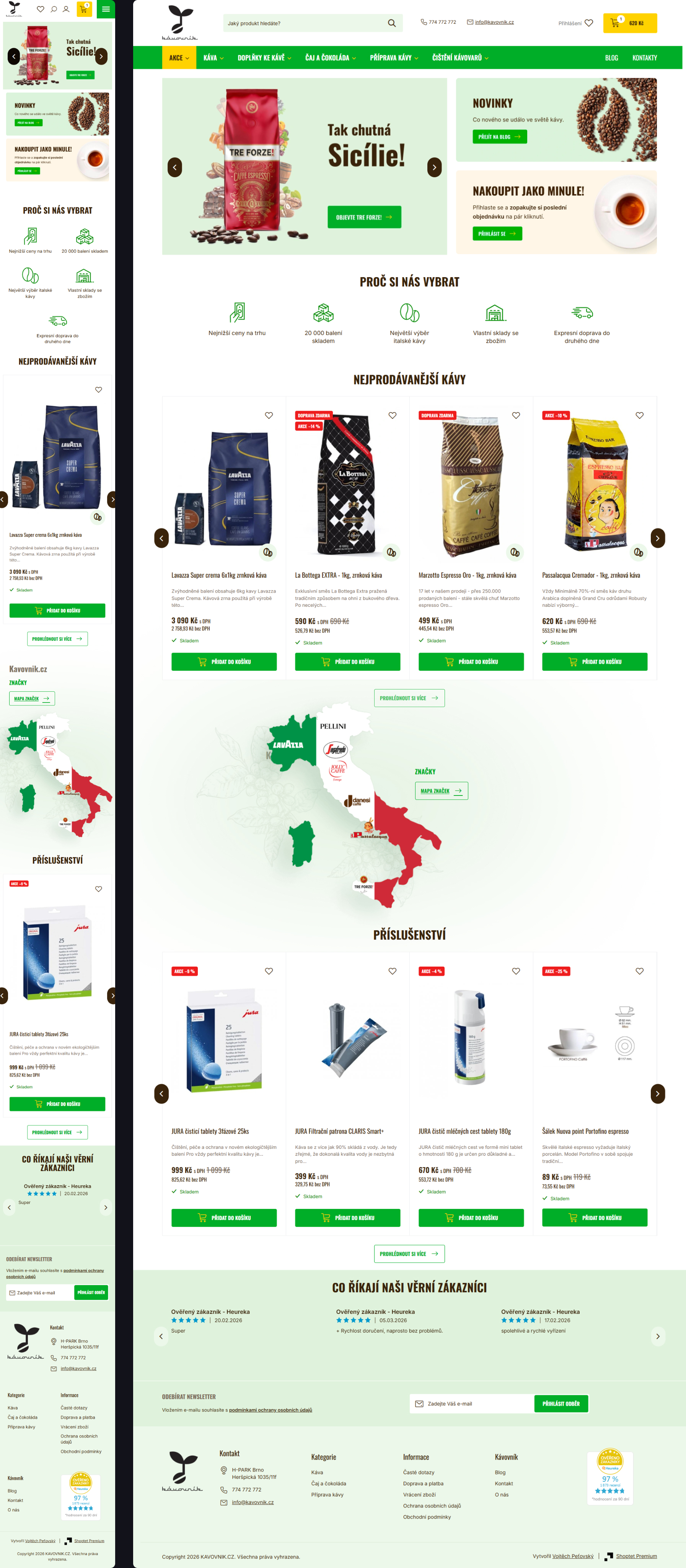 Screenshot of the redesigned kávovník.cz UI — final visual design as shipped