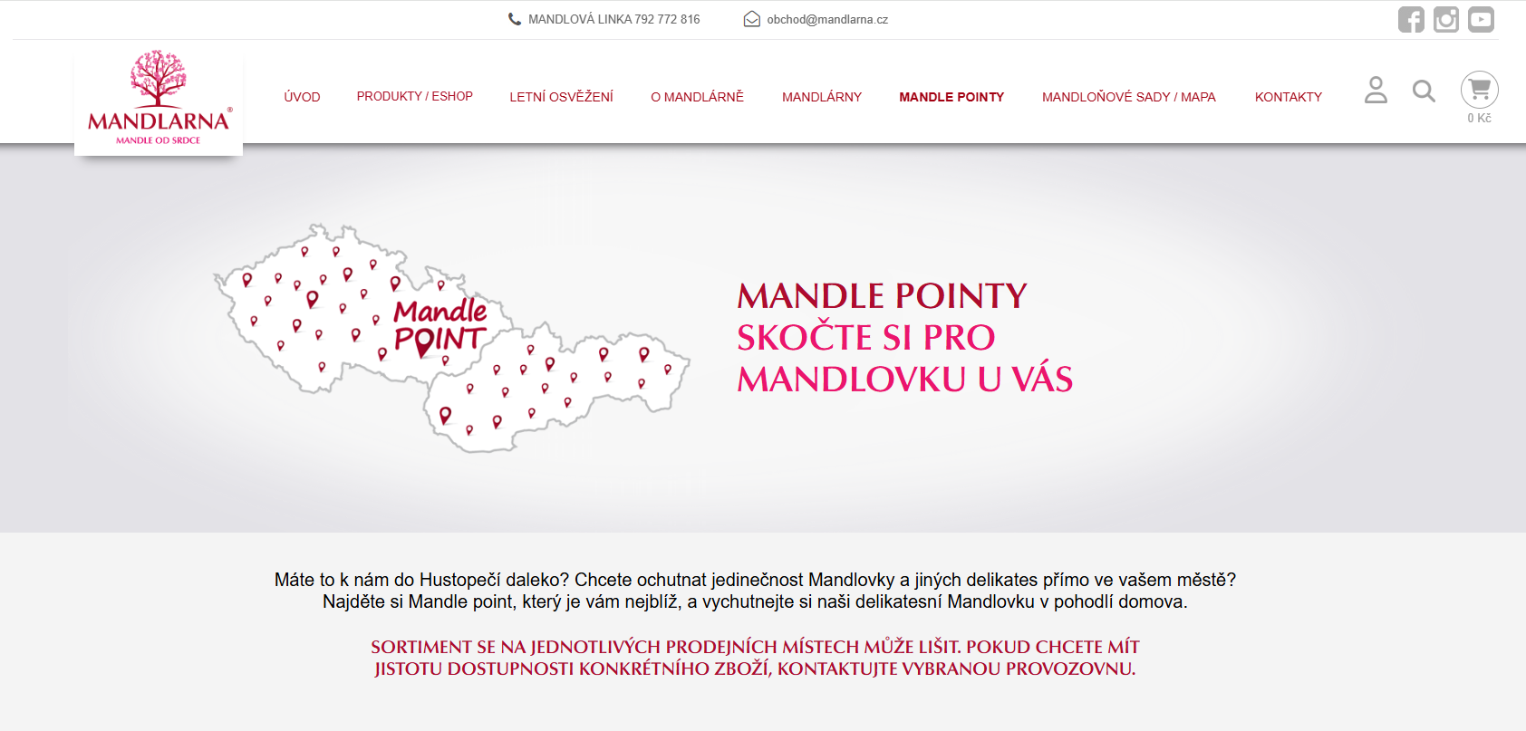 The e-point map feature live on the Mandlárna site — nationwide pickup locations